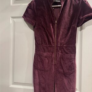 Burgundy Corduroy Dress with Front Zipper